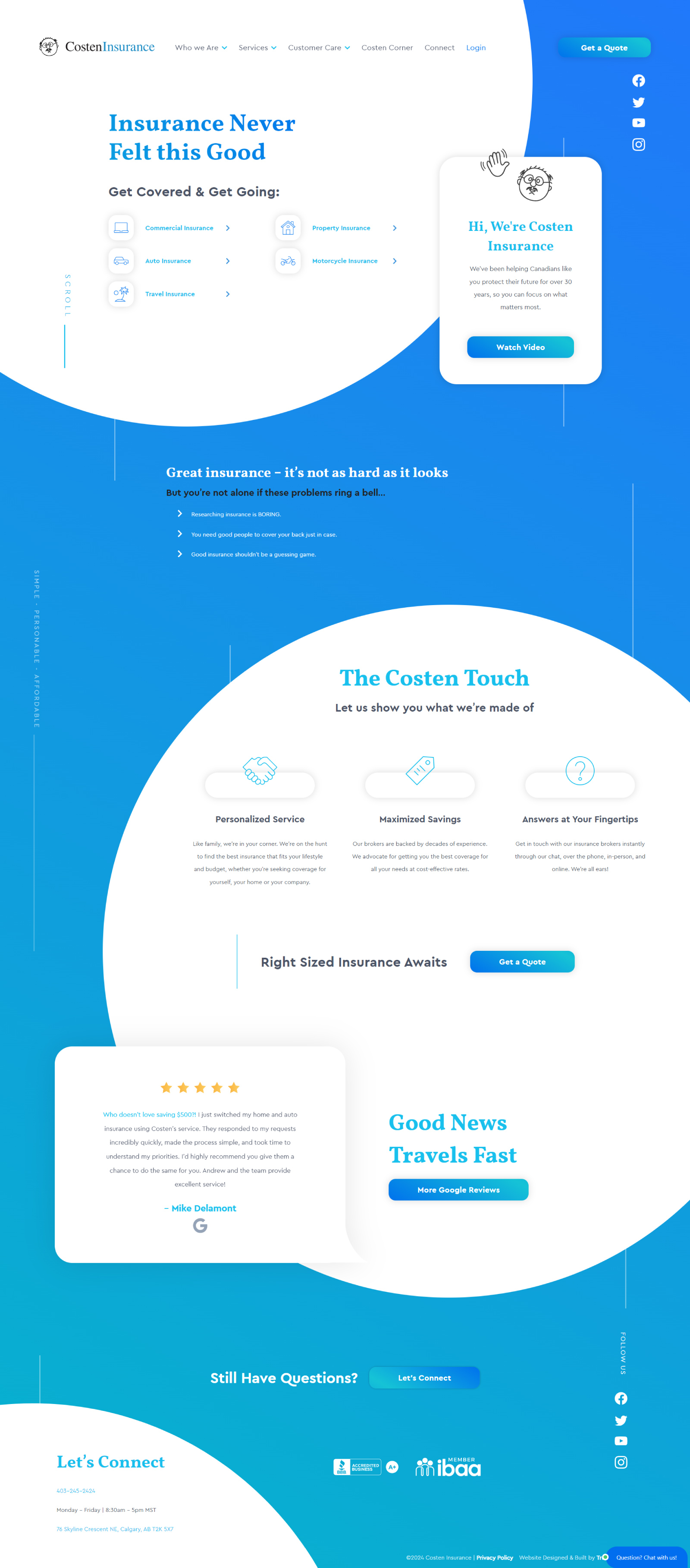 Costen Insurance - Desktop website view