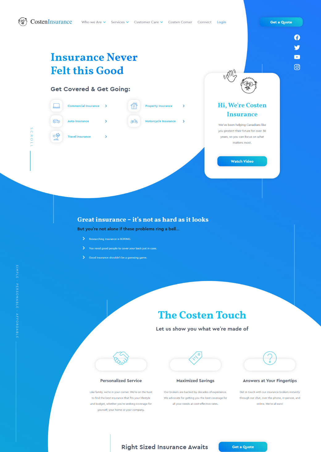 Costen Insurance - Desktop website view