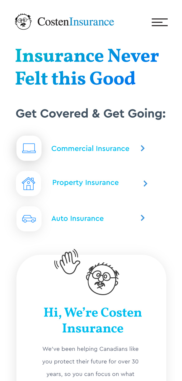 Costen Insurance - Mobile website view