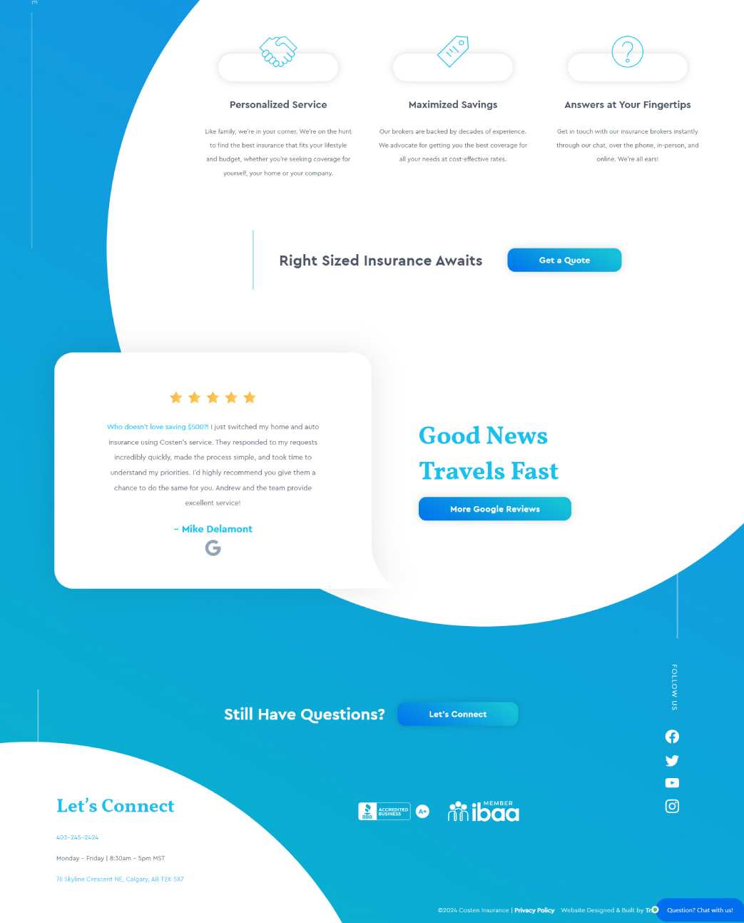 Costen Insurance - Desktop website view