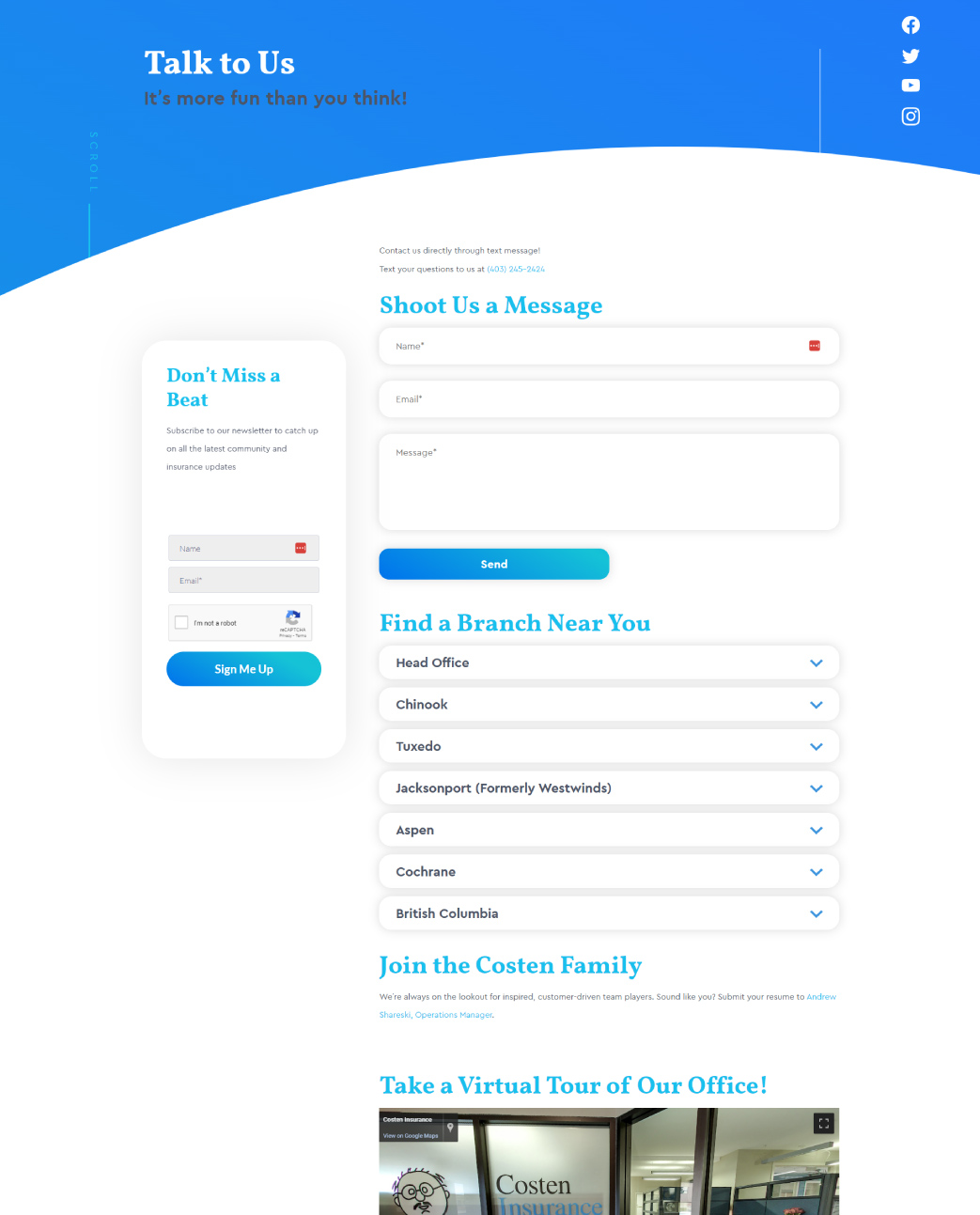 Costen Insurance - Desktop website view